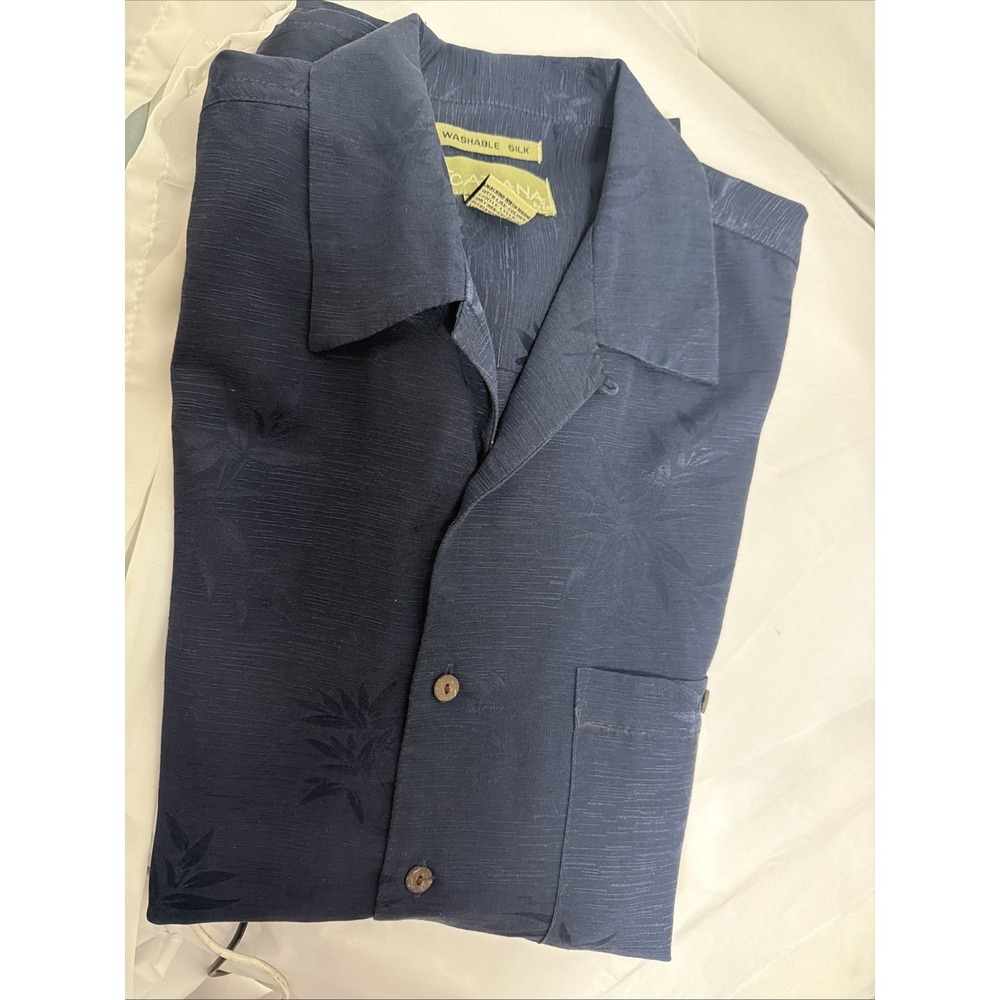 Cabana Mens Med Washable Silk SS Deep Blue Floral Pocket Collar Hawaiian
